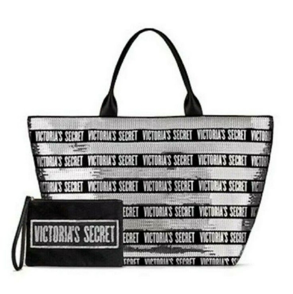 BNWOT Victoria's Secret Black With Sequins Tote & Wristlet Set - Picture 17 of 17